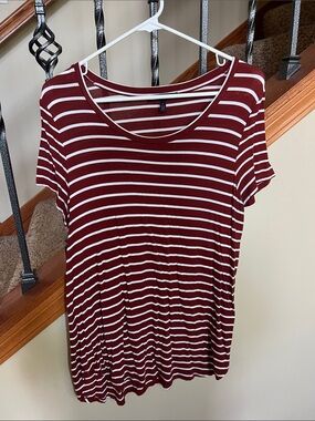 Olivia Sky Burgundy rust  and White Striped Scoop Neck Tee